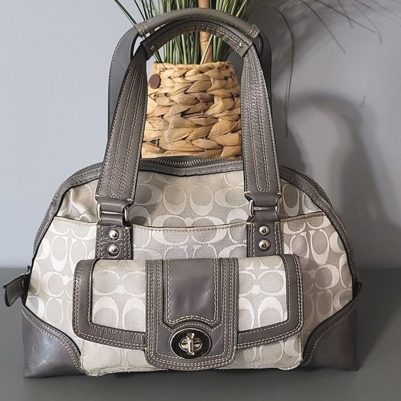 Coach Handbags - Coach Hampton's Signature Gray Handbag Style F13977
